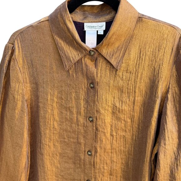 Coldwater Creek Womens Shimmering Bronze Glam Button-Up Party Blouse Shirt L - Picture 7 of 9